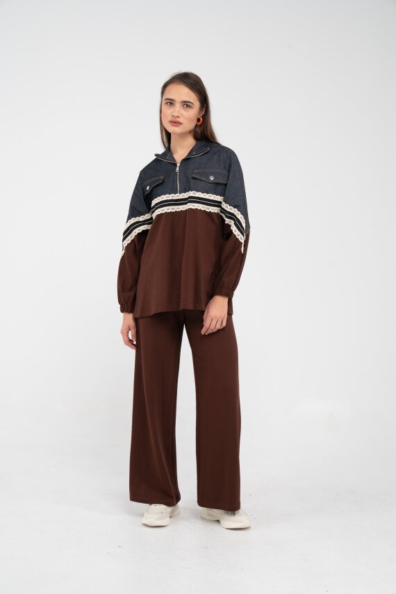 Dantel Şeritli Kot Detaylı İkili Takım K1751 - 13