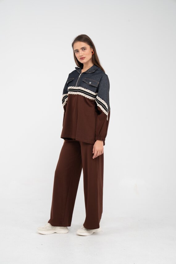 Dantel Şeritli Kot Detaylı İkili Takım K1751 - 14