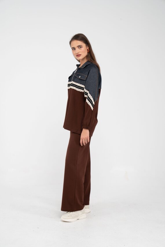 Dantel Şeritli Kot Detaylı İkili Takım K1751 - 15