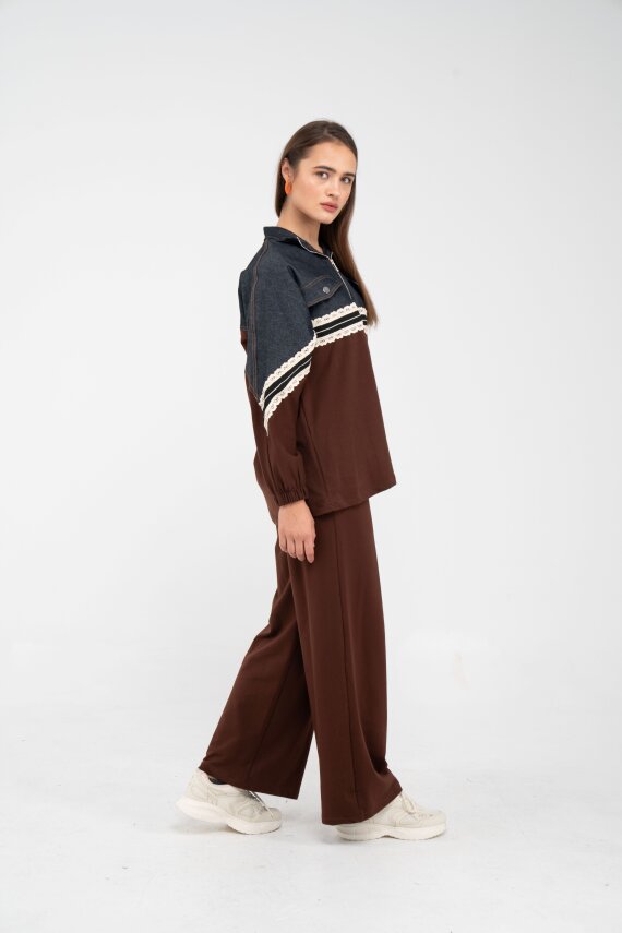 Dantel Şeritli Kot Detaylı İkili Takım K1751 - 16