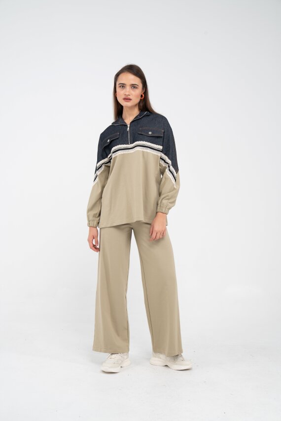 Dantel Şeritli Kot Detaylı İkili Takım K1751 - 18