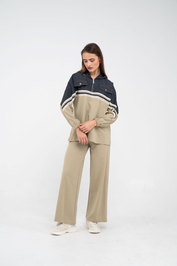 Dantel Şeritli Kot Detaylı İkili Takım K1751 - 19