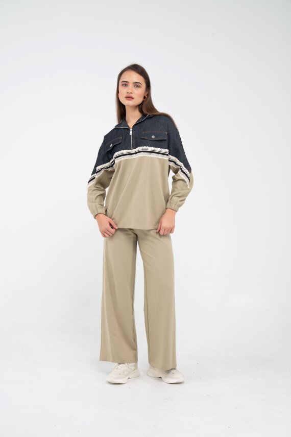 Dantel Şeritli Kot Detaylı İkili Takım K1751 - 21