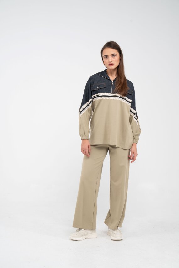 Dantel Şeritli Kot Detaylı İkili Takım K1751 - 24