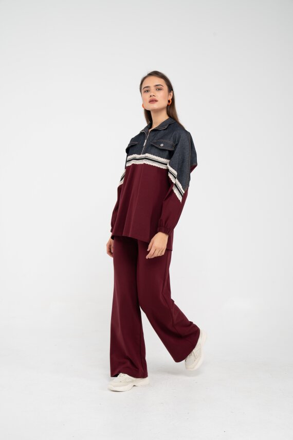 Dantel Şeritli Kot Detaylı İkili Takım K1751 - 26