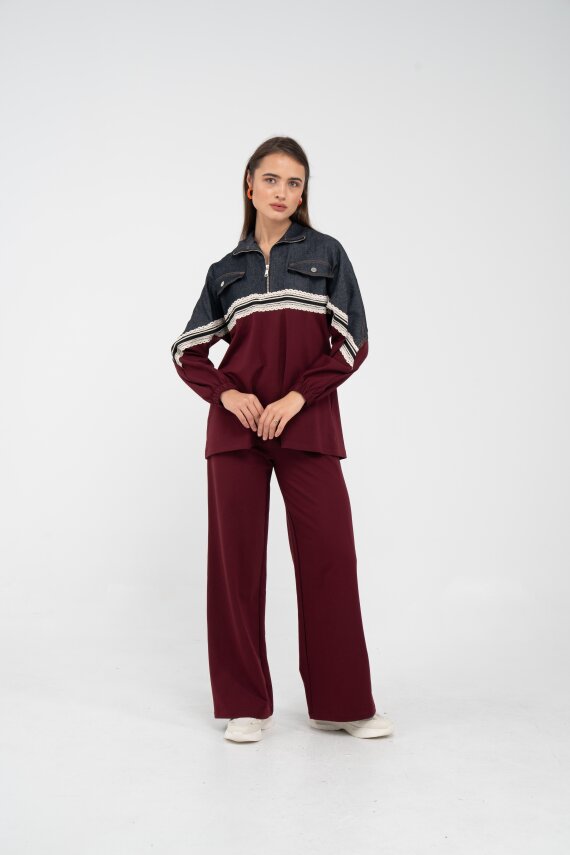 Dantel Şeritli Kot Detaylı İkili Takım K1751 - 28