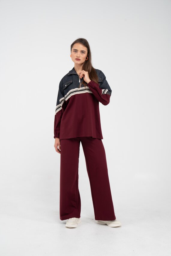 Dantel Şeritli Kot Detaylı İkili Takım K1751 - 31