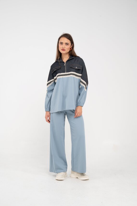 Dantel Şeritli Kot Detaylı İkili Takım K1751 - 34