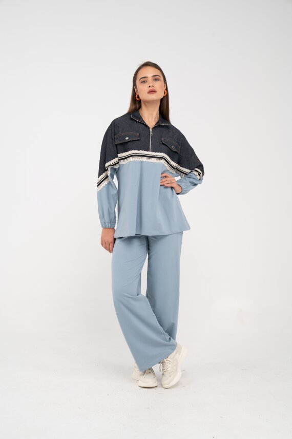 Dantel Şeritli Kot Detaylı İkili Takım K1751 - 35