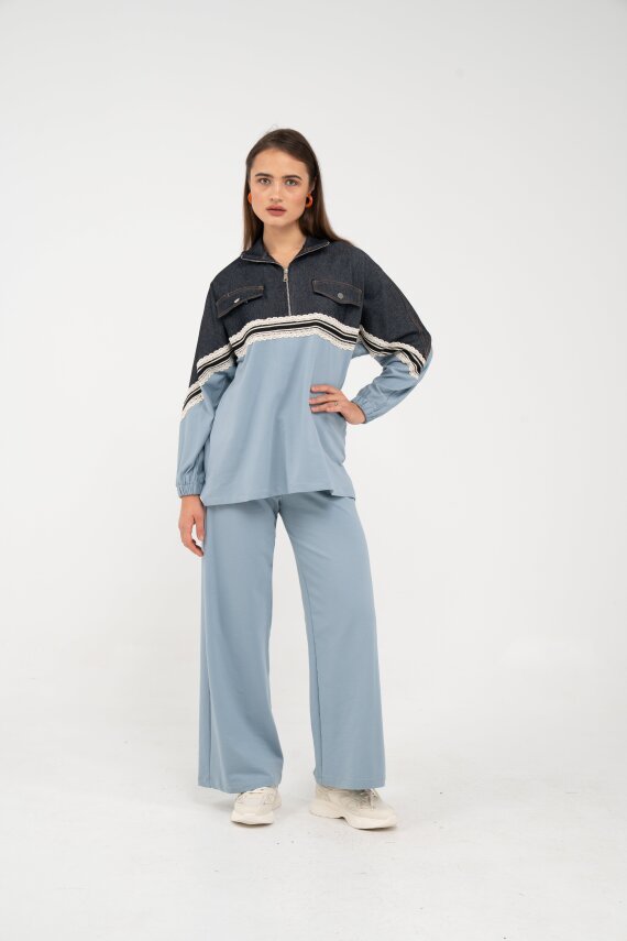 Dantel Şeritli Kot Detaylı İkili Takım K1751 - 36