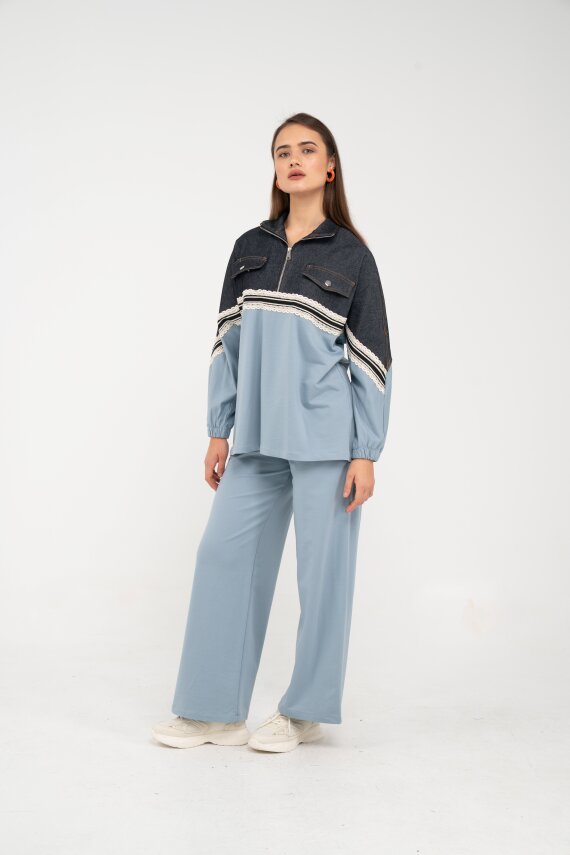 Dantel Şeritli Kot Detaylı İkili Takım K1751 - 37