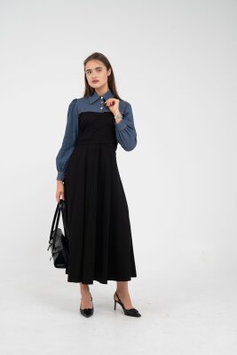 Denim Detaylı Uzun Elbise K1721 - 4