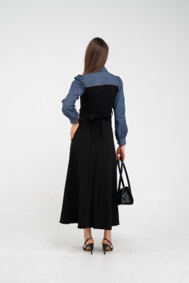 Denim Detaylı Uzun Elbise K1721 - 9