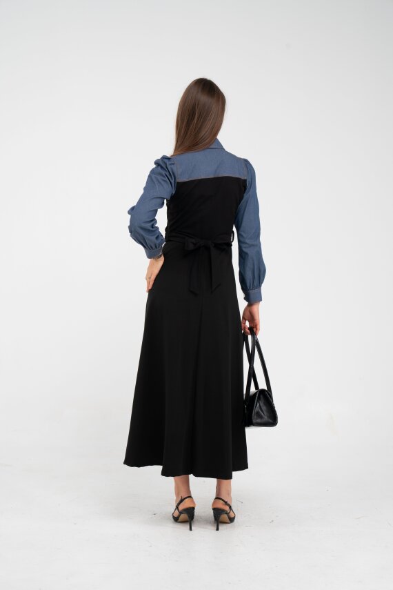 Denim Detaylı Uzun Elbise K1721 - 9