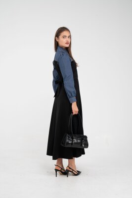 Denim Detaylı Uzun Elbise K1721 - 6