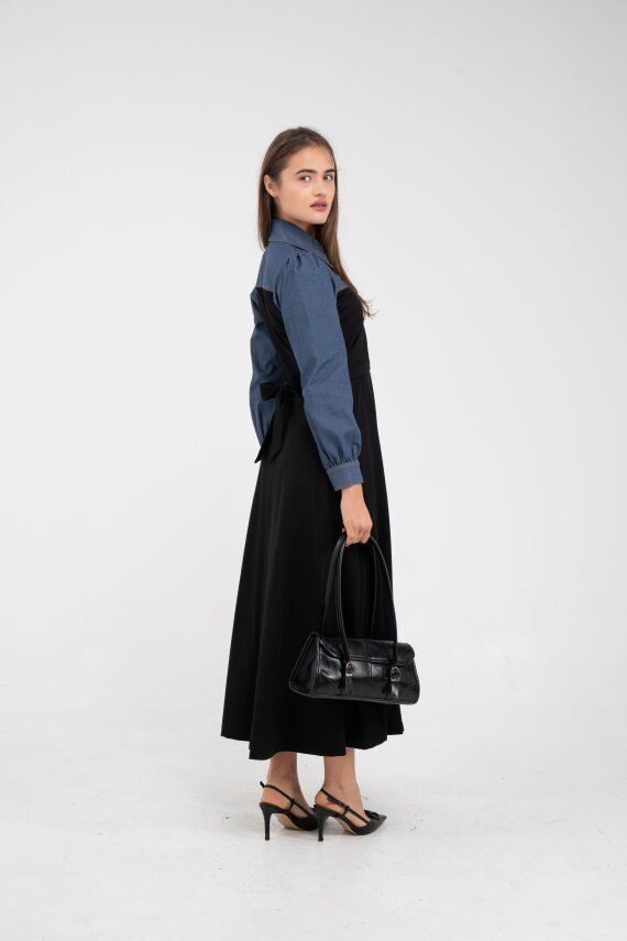 Denim Detaylı Uzun Elbise K1721 - 6