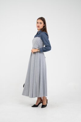 Denim Detaylı Uzun Elbise K1721 - 13