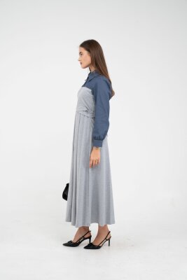 Denim Detaylı Uzun Elbise K1721 - 14