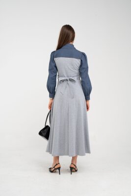 Denim Detaylı Uzun Elbise K1721 - 21