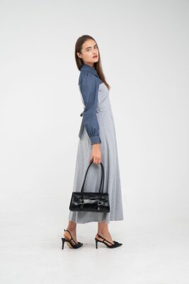 Denim Detaylı Uzun Elbise K1721 - 15