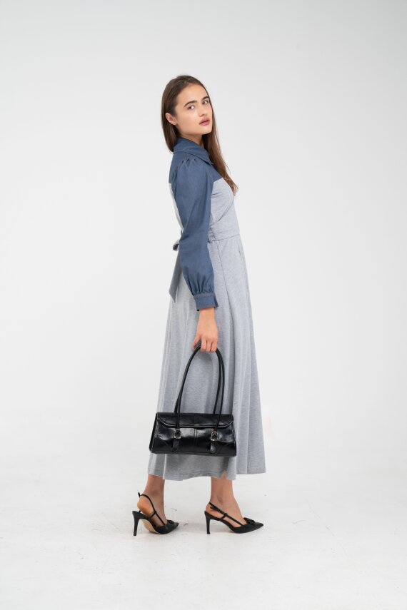 Denim Detaylı Uzun Elbise K1721 - 15