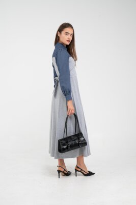 Denim Detaylı Uzun Elbise K1721 - 16