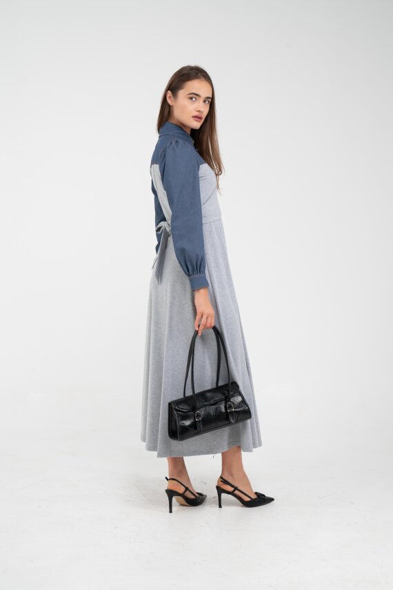 Denim Detaylı Uzun Elbise K1721 - 16