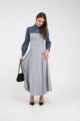 Denim Detaylı Uzun Elbise K1721 - 18