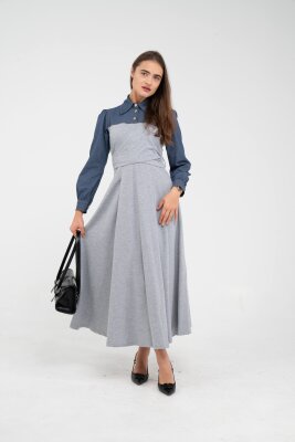 Denim Detaylı Uzun Elbise K1721 - 19