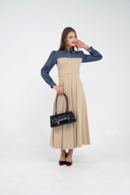 Denim Detaylı Uzun Elbise K1721 - 26