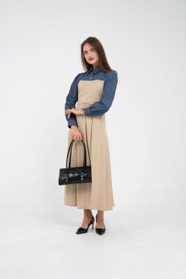 Denim Detaylı Uzun Elbise K1721 - 27