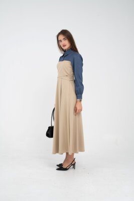 Denim Detaylı Uzun Elbise K1721 - 28