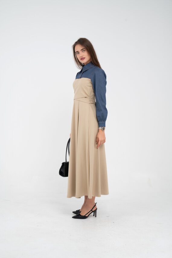 Denim Detaylı Uzun Elbise K1721 - 28