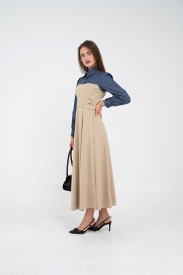 Denim Detaylı Uzun Elbise K1721 - 29