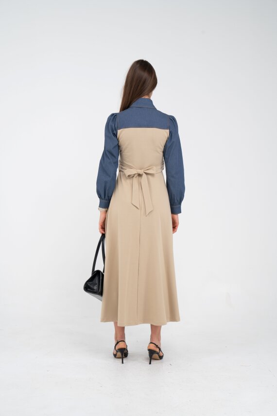 Denim Detaylı Uzun Elbise K1721 - 34