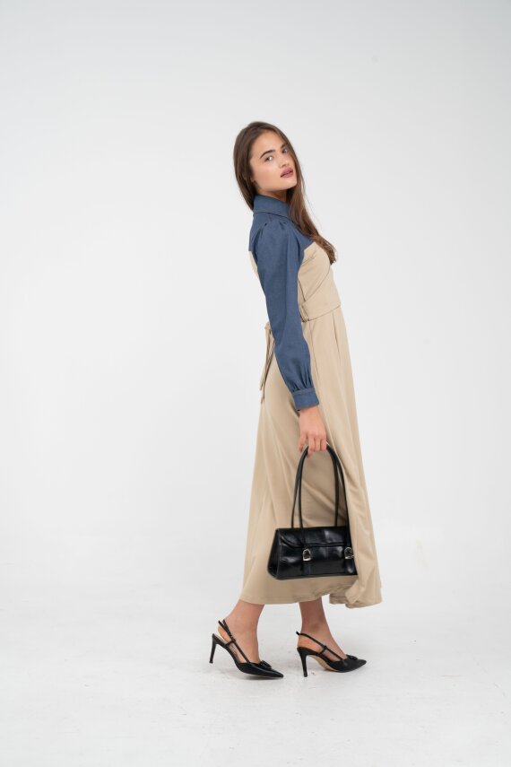 Denim Detaylı Uzun Elbise K1721 - 30