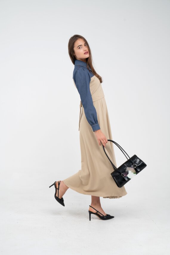 Denim Detaylı Uzun Elbise K1721 - 31