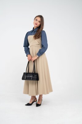 Denim Detaylı Uzun Elbise K1721 - 32