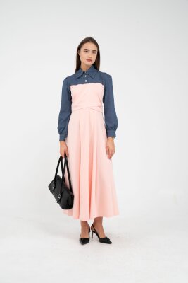 Denim Detaylı Uzun Elbise K1721 - 36