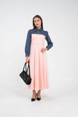 Denim Detaylı Uzun Elbise K1721 - 37