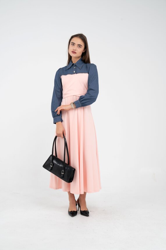 Denim Detaylı Uzun Elbise K1721 - 38