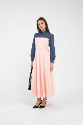 Denim Detaylı Uzun Elbise K1721 - 39