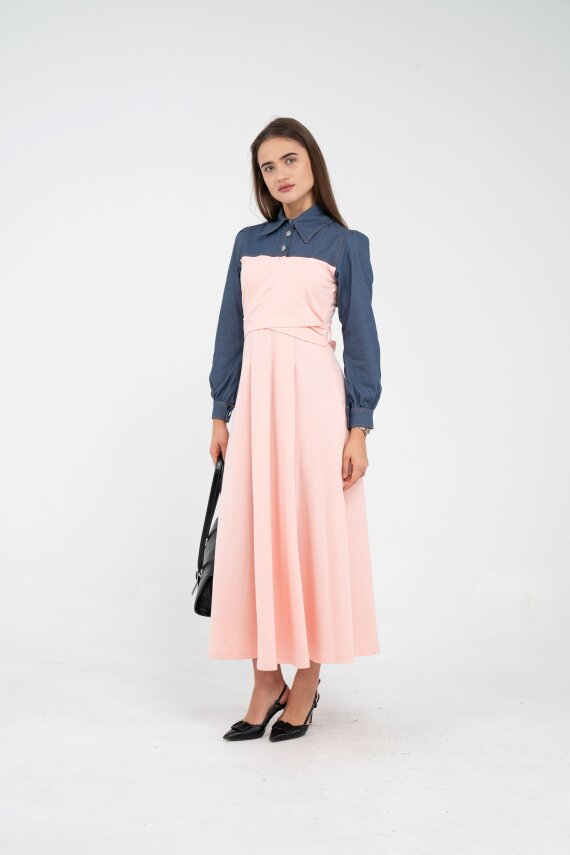 Denim Detaylı Uzun Elbise K1721 - 39