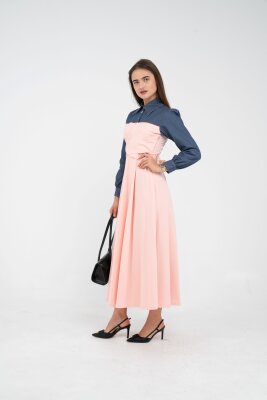 Denim Detaylı Uzun Elbise K1721 - 40