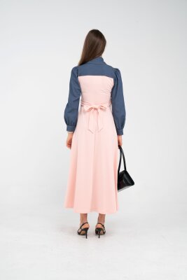 Denim Detaylı Uzun Elbise K1721 - 44