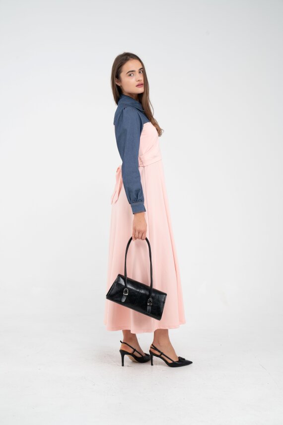 Denim Detaylı Uzun Elbise K1721 - 41