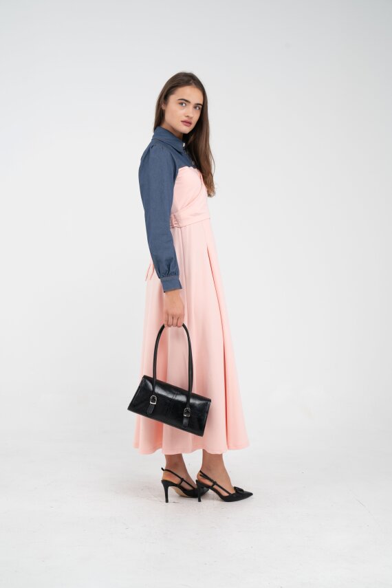 Denim Detaylı Uzun Elbise K1721 - 42