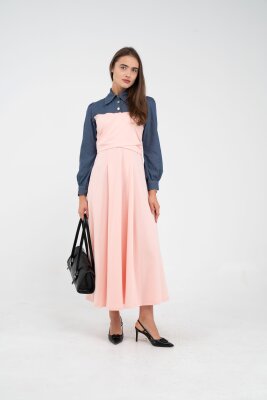 Denim Detaylı Uzun Elbise K1721 - 43