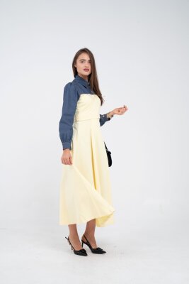 Denim Detaylı Uzun Elbise K1721 - 46