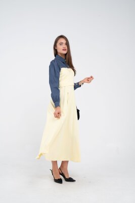 Denim Detaylı Uzun Elbise K1721 - 47